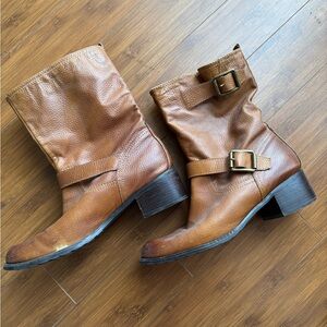Brown leather boots